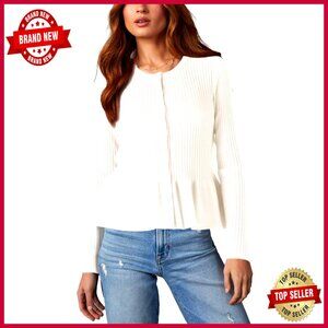 Long Sleeve Cardigan Peplum Sweater Ribbed Knit Slim Fit Button Up